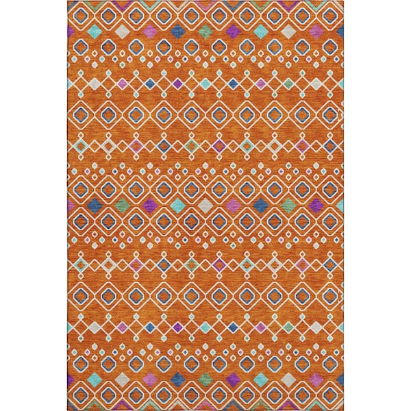 Addison Rugs Mayfield Premium Machine Washable Abstract AMF938 Orange 10 ft. x 14 ft. Area Rug
