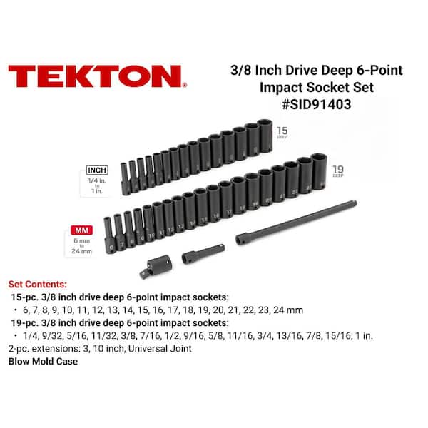 3/8 in. Drive Deep 6-Point Impact Socket Set, 37-Piece (1/4 in. - 1 in., 6 mm - 24 mm)