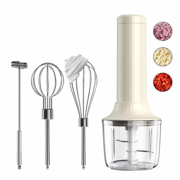 Cordless Handheld Mixer and Milk Frother with 4 Speeds, Whisk Attachments and 10 oz Glass Cup