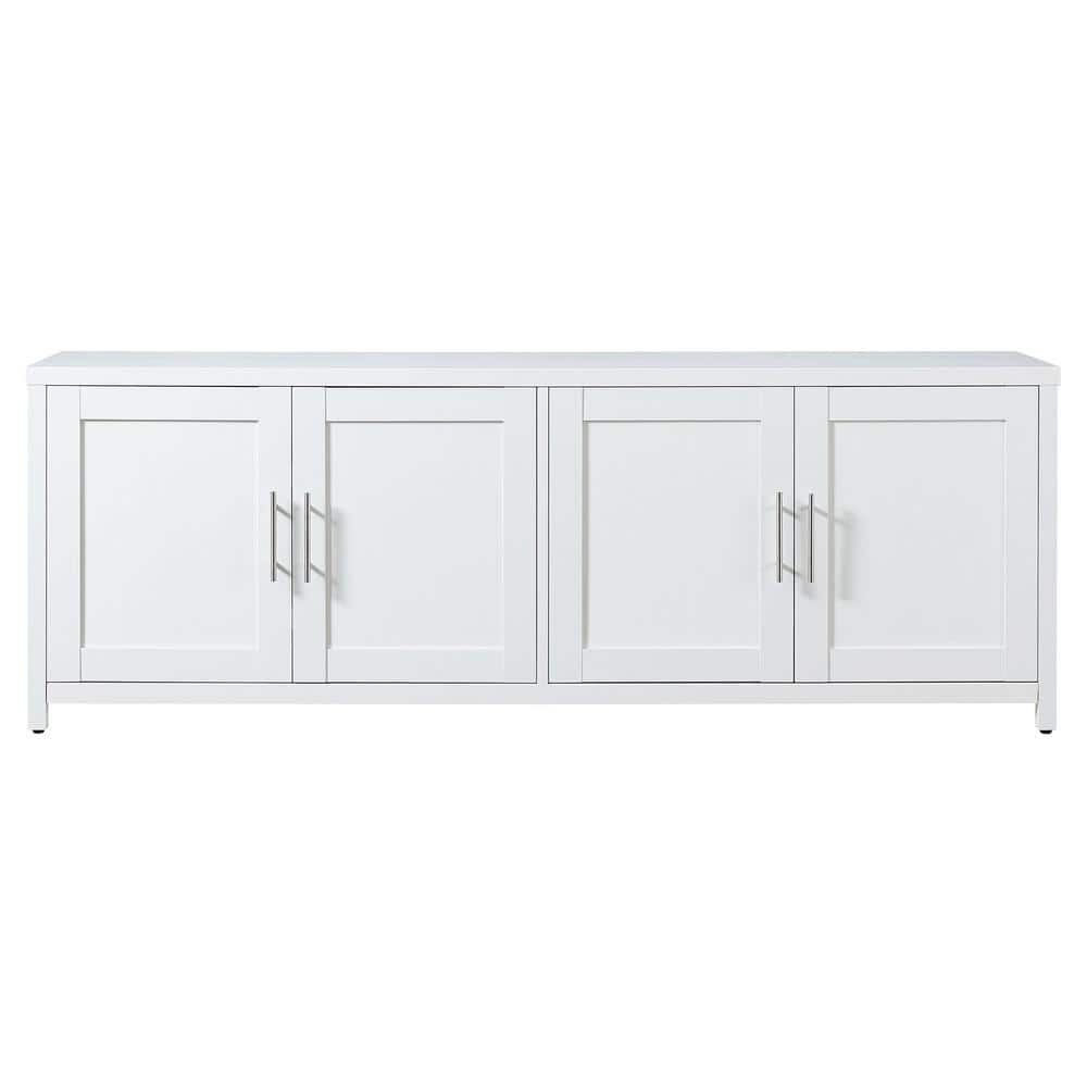 White Rectangular TV Stand with Cabinets for 75" TVs
