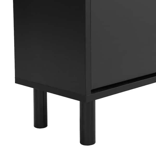 NOVAMAISON Narrow Shoe Cabinet with 2 Flip Drawers - Black Hidden
