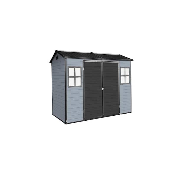 Gray 8 ft. W x 4 ft. D Outdoor Resin Garden Shed with Floor, Windows and Lockable Door for Garden Bicycles (32 sq. ft. )