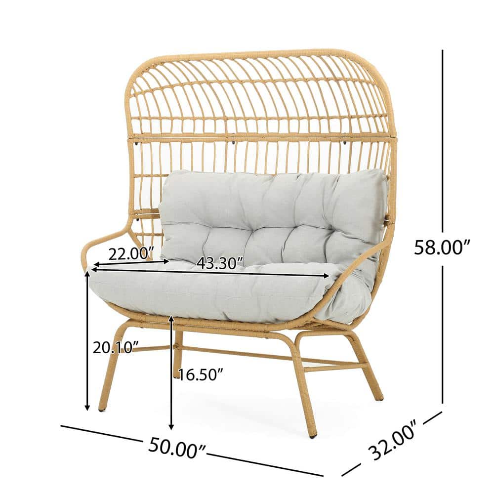 Palos Light Brown Wicker Outdoor Loveseat with Gray Cushions