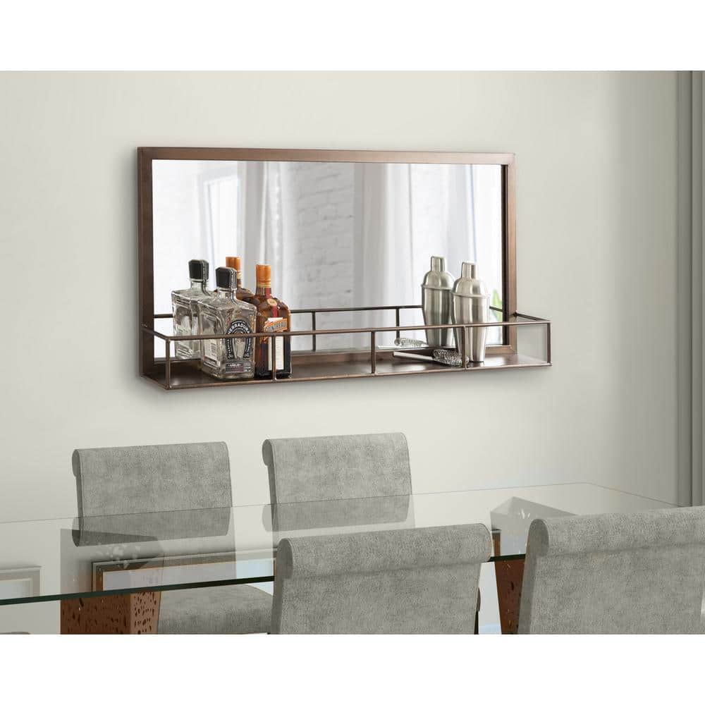 Sophisticated Bronze Rectangular Vanity Mirror with Shelf