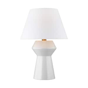 Abaco 17 in. W x 24.5 in. H Arctic White Modern/Contemporary Inverted Table Lamp with White Linen Fabric Shade