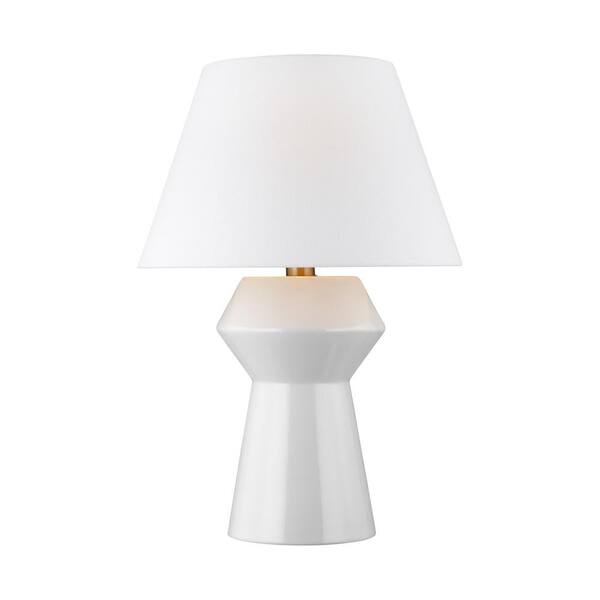Generation Lighting Abaco 17 in. W x 24.5 in. H Arctic White Modern/Contemporary Inverted Table Lamp with White Linen Fabric Shade