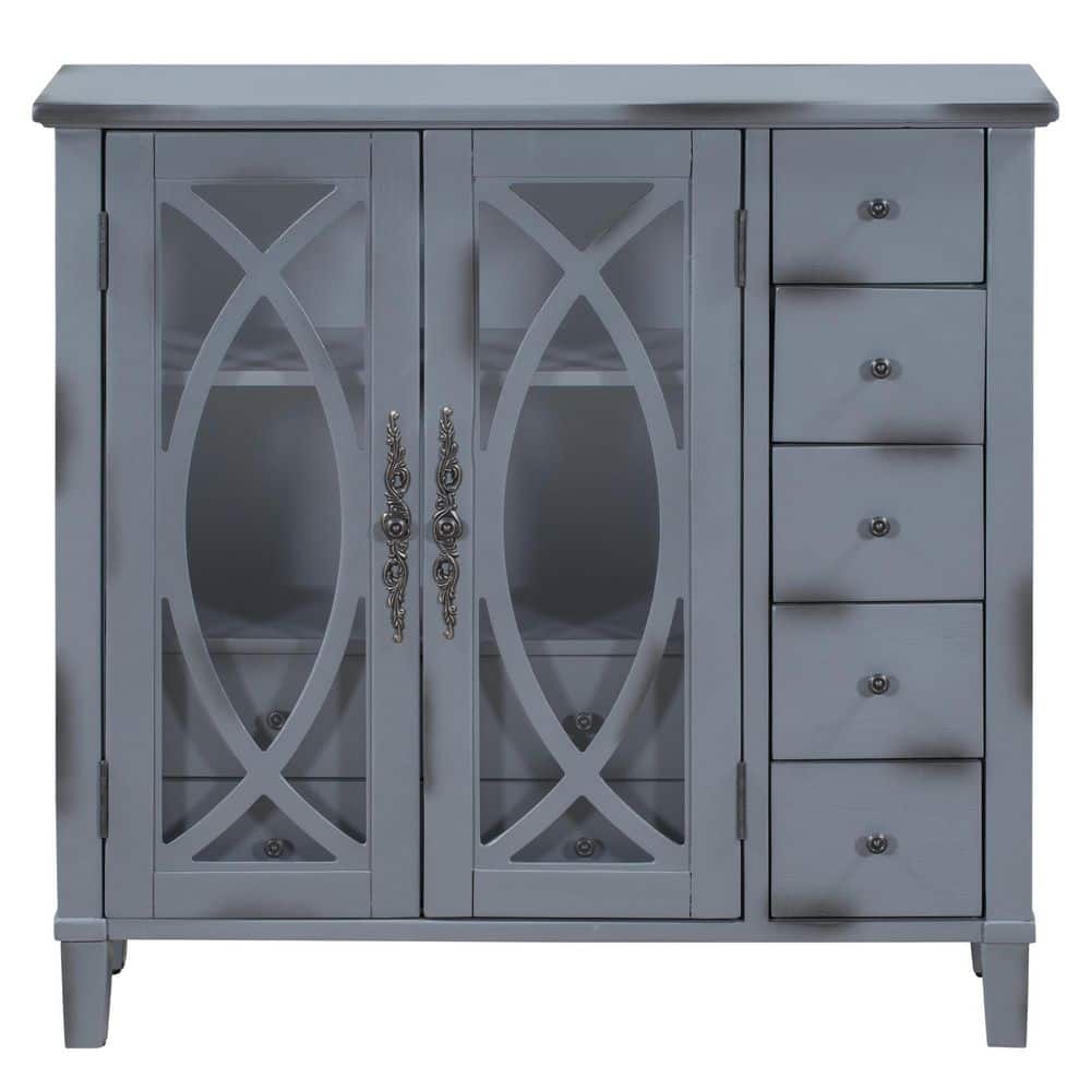 VERYKE Antique Gray Wood Accent Storage with Adjustable Shelf