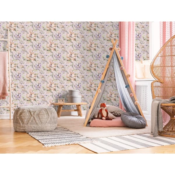 Floral Fairies Pink Non-Pasted Wallpaper (Covers 56 sq. ft.)