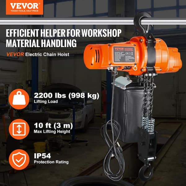 Electric Chain Hoist, 2200 lbs. Load Capacity, 10 ft. Lifting Height, 6.9 ft./min Speed, 120V, Single Phase Crane