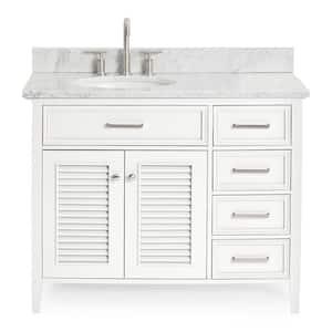 Kensington 43 in. W x 22 in. D x 35.25 in. H Freestanding Bath Vanity in White with Carrara White Marble Top