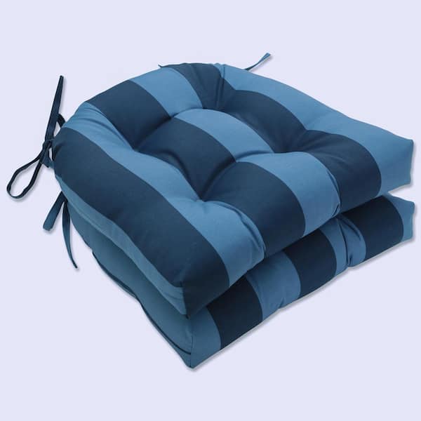 Pillow Perfect Striped 17.5 x 17 Outdoor Dining Chair Cushion in Blue (Set of 2)