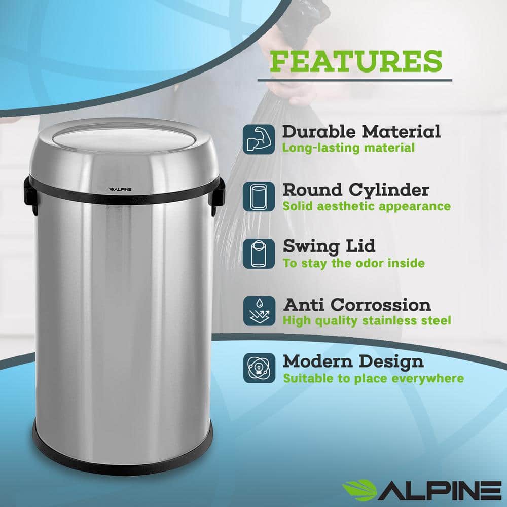Fingerprint Resistant Stainless Steel 17 Gallon Swing Lid Trash Can