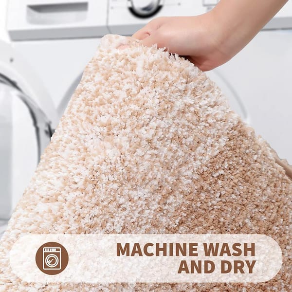 59 in. x 20 in. Beige Stripe Microfiber Rectangular Shaggy Bath Rugs