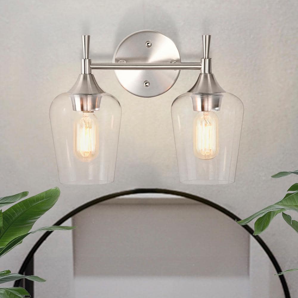 Arlo 13 in. 2-Lights Brushed Nickel Vanity Light with Clear Wine Glass Shades price history on PriceWatchPro