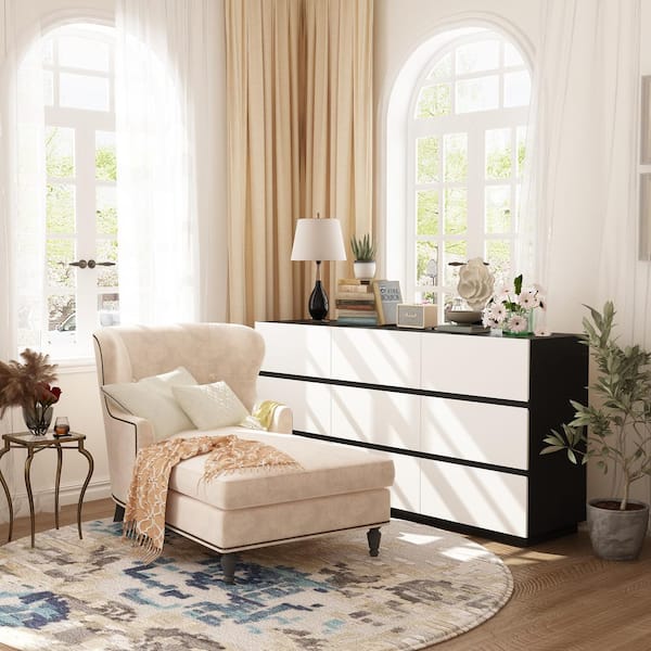 FUFU&GAGA Black and White 9-Drawers 63 in. Width Wooden Chest of Drawers, Bedroom Dresser, Storage Cabinet