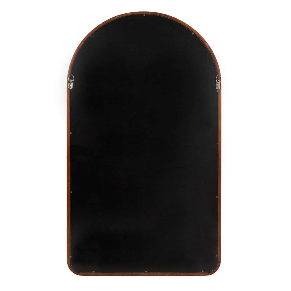 Tall Arched Walnut Wood Wall Mirror with Rounded Frame