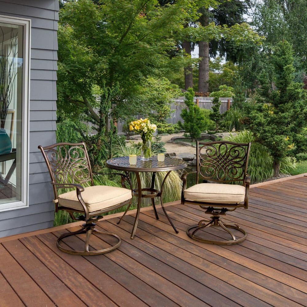 Natural Oat Aluminum 3-Piece Bistro Set with Cushions