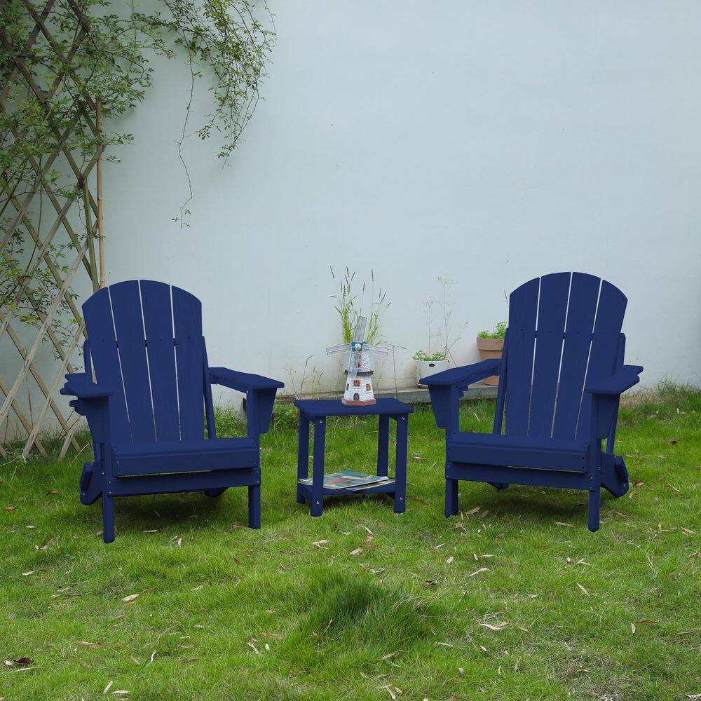 Navy Blue HDPE Woodgrain Adirondack Chair Set with Side Table (2 plus 1)​ price history on PriceWatchPro