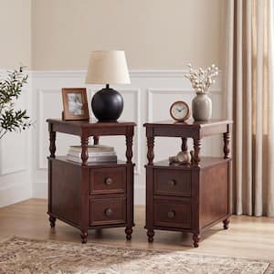 Vintage Brown 2-Drawer 11.8 in. W x 23.62 in. D Solid Wood Nightstand with Shelf, Beside Table for Bedroom (Set of 2)