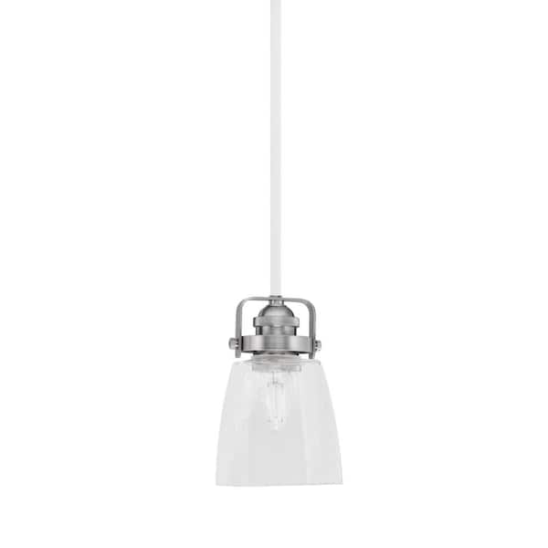 Unbranded Decatur 60-Watt 1-Light White & Nickel Light mini Pendant with 4.5 in. Square Clear Bubble Glass Shade, no bulb included