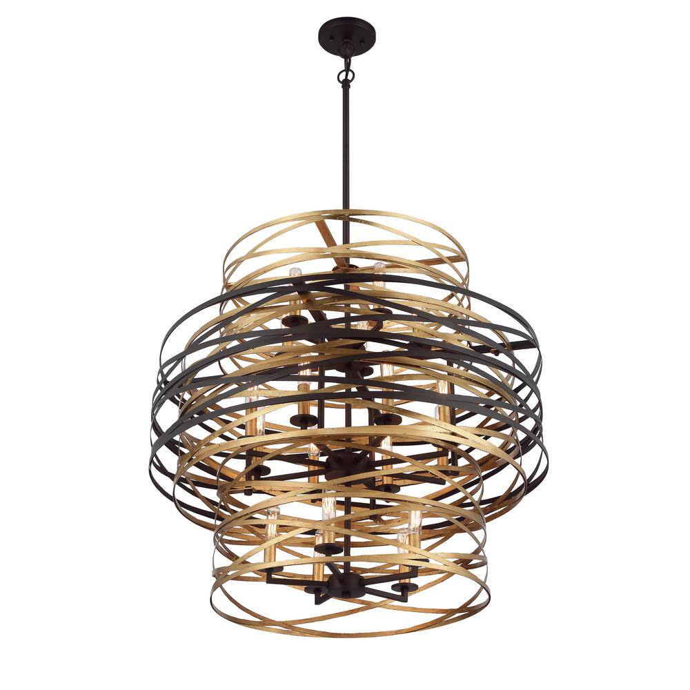 Elegant Dark Bronze and Mosaic Gold Drum Chandelier with 18 Lights