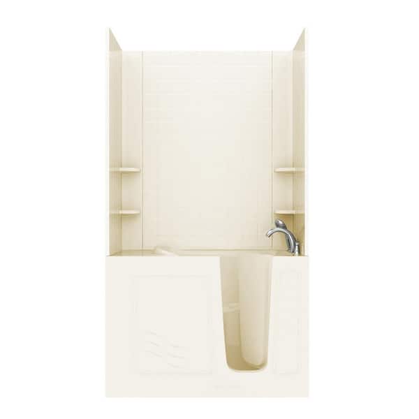 Universal Tubs Rampart 4.5 ft. Walk-in Whirlpool and Air Bathtub with 4 in. Tile Easy Up Adhesive Wall Surround in Biscuit
