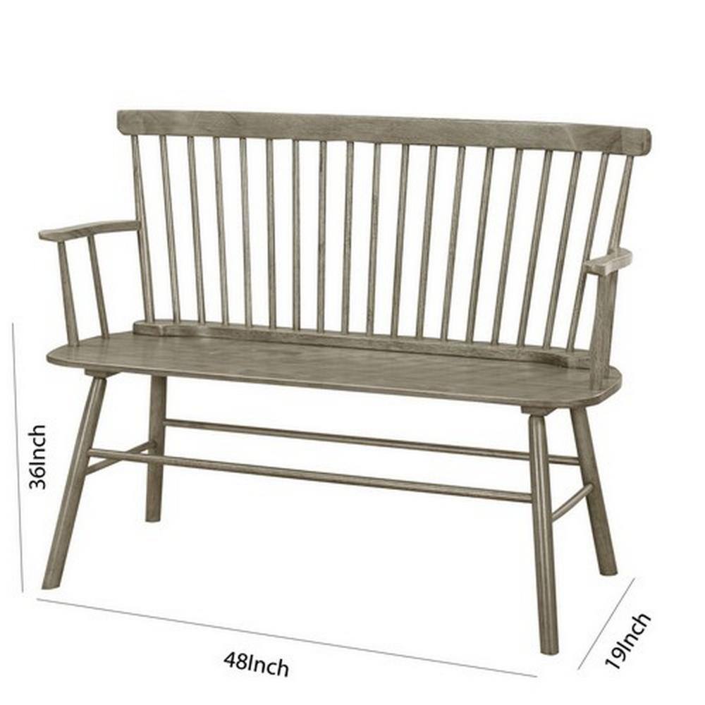 Gray Solid Wood Spindle Back Bench with Splayed Legs, 48"