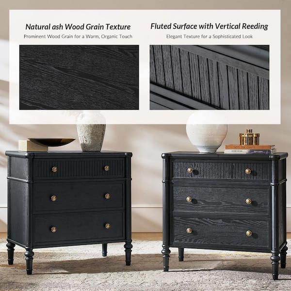 JAYDEN CREATION Roland Black 3-Drawer 28 in. W Nightstand Set of 2