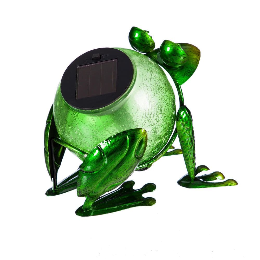 Green Crackled Glass Solar Frog Garden Statuary