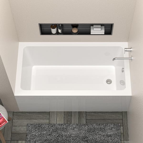 60 in. x 32 in. Acrylic Rectangular Apron Front Alcove Soaking Bathtub with Right Drain in White