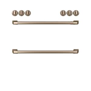 Front Control Gas Range Handle and Knob Kit in Brushed Bronze
