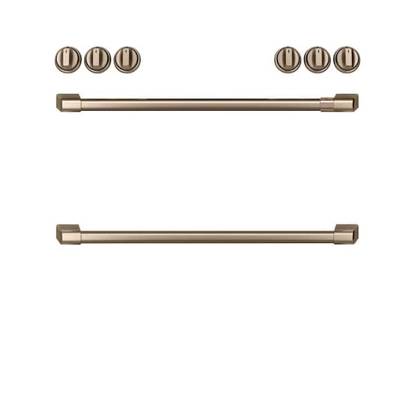 Cafe Front Control Gas Range Handle and Knob Kit in Brushed Bronze