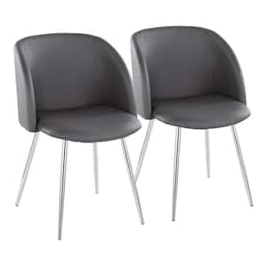 Fran Grey Faux Leather and Chrome Arm Chair (Set of 2)