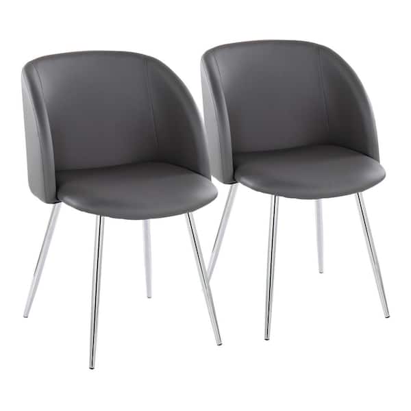 Lumisource Fran Grey Faux Leather and Chrome Arm Chair (Set of 2)