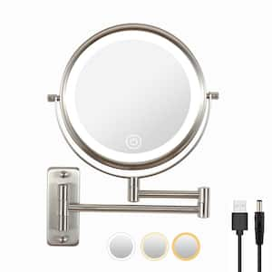 12 in. W x 16.8 in. L Metal Nickel Makeup Mirror Vanity Mirror with Lights Wall Mounted Adjustable Extending Folding 10x