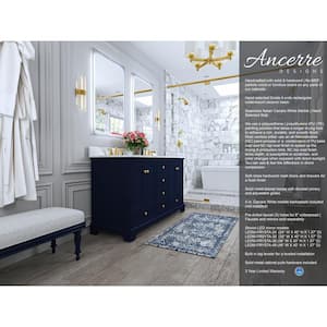 Audrey 60 in. W x 22 in. D Bath Vanity in Heritage Blue w/ Marble Vanity Top in White w/ White Basin and Gold Hardware