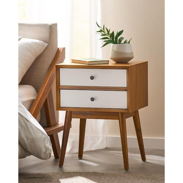 White and natural wood nightstand discount
