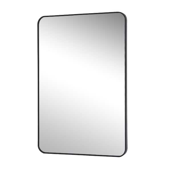 Black 30 in. W x 48 in. H Rectangular Aluminum Alloy Framed Rounded Wall Mirror Bathroom Mirror
