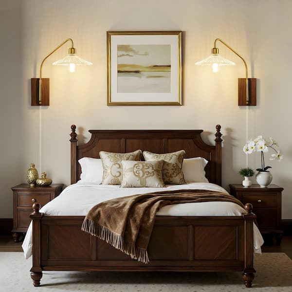 KAISITE 1-Light Gold Mid Century Swing Arm Wall Lamp Light with
