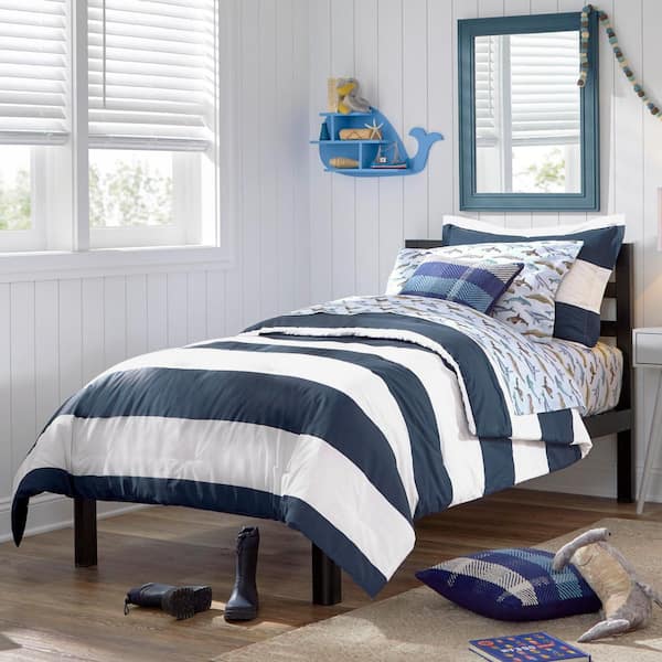 StyleWell 2-Piece Midnight Blue and White Rugby Stripe Cotton Twin Comforter Set