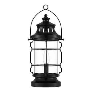 Rimgate 15.5 in. 1-Light Black Lantern Indoor Table Lamp with Clear Glass Shade