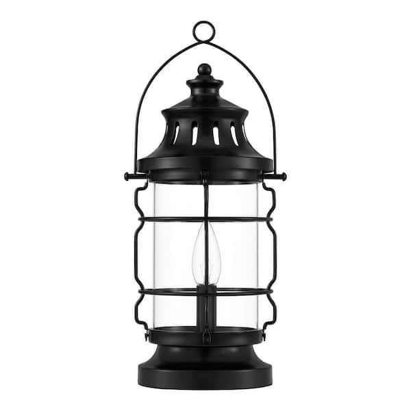 Hampton Bay Rimgate 15.5 in. 1-Light Black Lantern Indoor Table Lamp with Clear Glass Shade