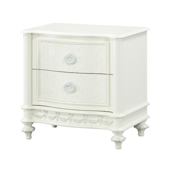 Benjara 26 in. Ivory White 2-Drawers Wooden Nightstand