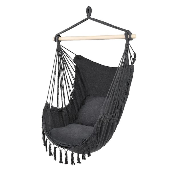 Winado 31.5 in. Tassel Hammock Chair with 2 Pillows in Gray