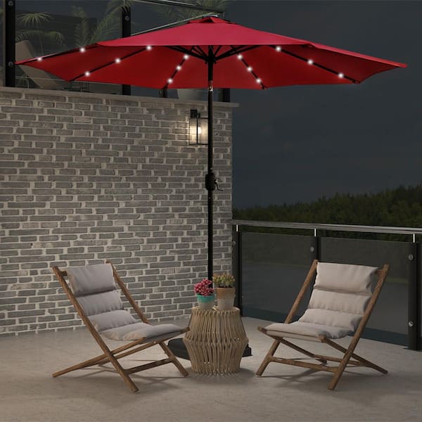 Maypex 9 ft. Steel Market Crank and Tilt Solar LED Lighted Patio Umbrella in Red