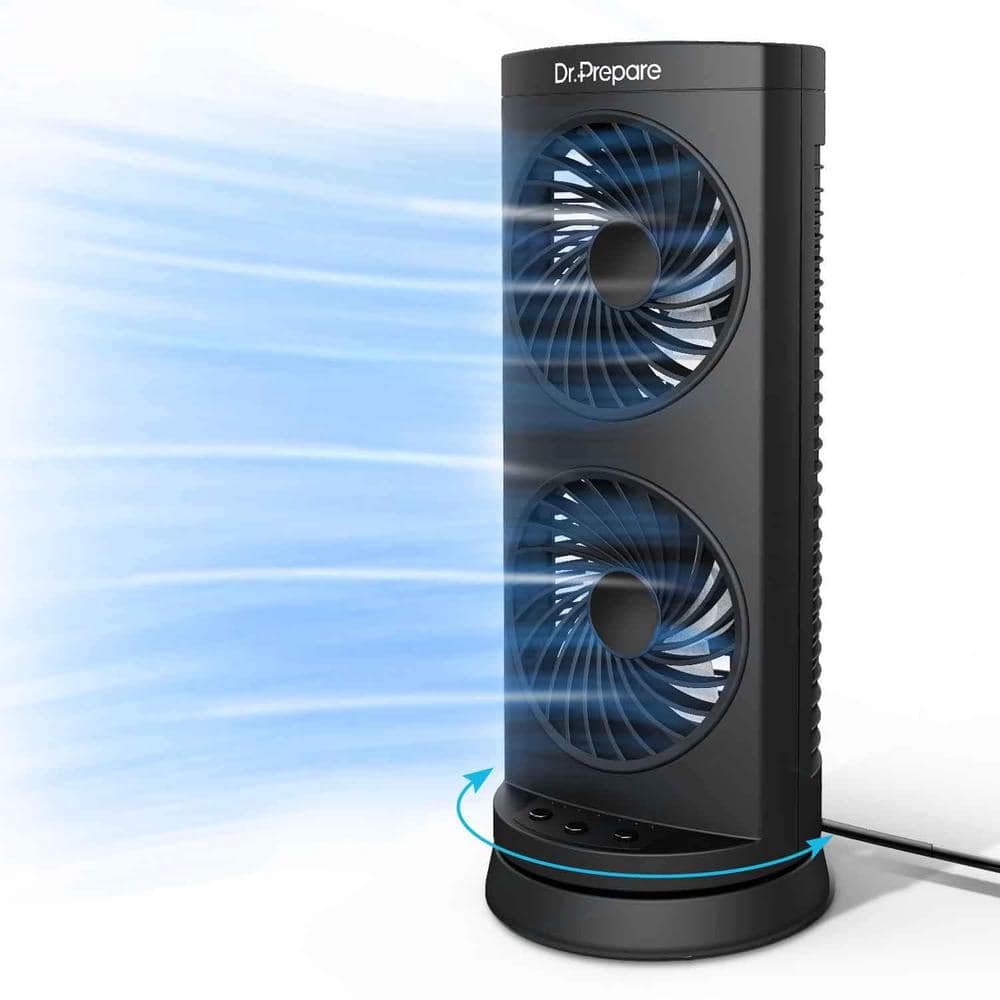Adrinfly 5.4 in. Portable Dual Air Circulation Tower Fan with 3-Speed Options, 110° Oscillation, 3 Timers for Home in Black