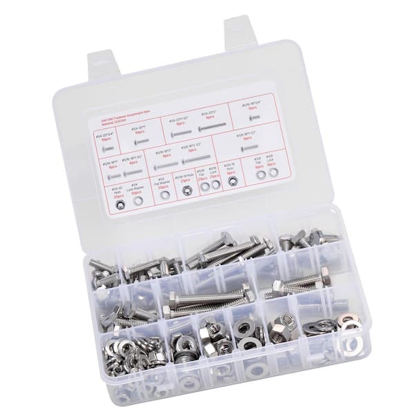246 Pcs Bolts and Nuts Kit, Stainless Steel 1/4-20,5/16-18,3/8-16, Imperial Screws, Lock Washers 2025 Update