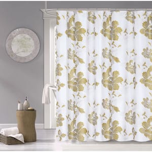 Gold 70" x 72" Flower Burst Metallic Printed 100% Cotton Shower Curtain