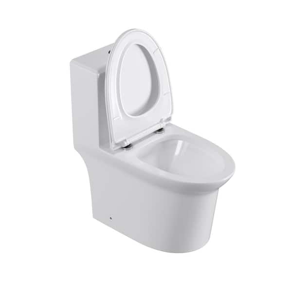ANGELES HOME 12 in. Rough-In 1-Piece 0.8/1.28 GPF Dual Flush Elongated Toilet in Glossy White Seat Included