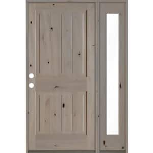 50 in. x 80 in. Rustic Knotty Alder Square Top Right-Hand/Inswing Clear Glass Grey Stain Wood Prehung Front Door w/RFSL
